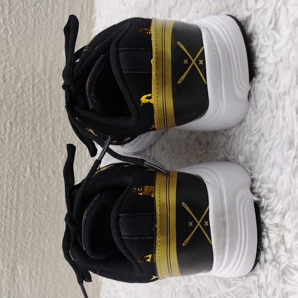 Inkkas FlexAires Black Gold Puppy  DesignCanvas Round Toe Lace Up Sneaker Shoe - Picture 5 of 16